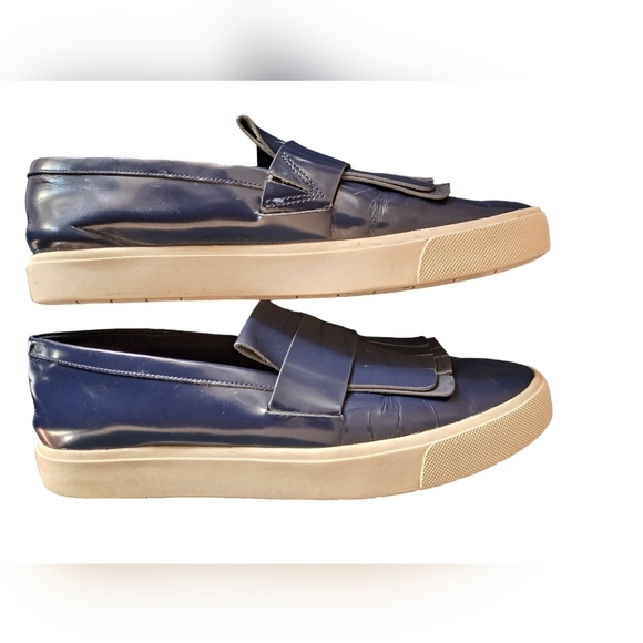 VINCE blue Patent Leather COVENTRY Slip On KILTIE Fringe Loafers Shoes ladies 8 - Picture 9 of 12